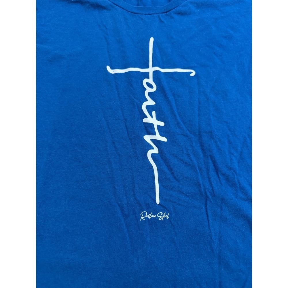 Redline Steel Faith Cross Graphic T-Shirt Blue XXL Next Level Cotton Tee - Picture 2 of 8